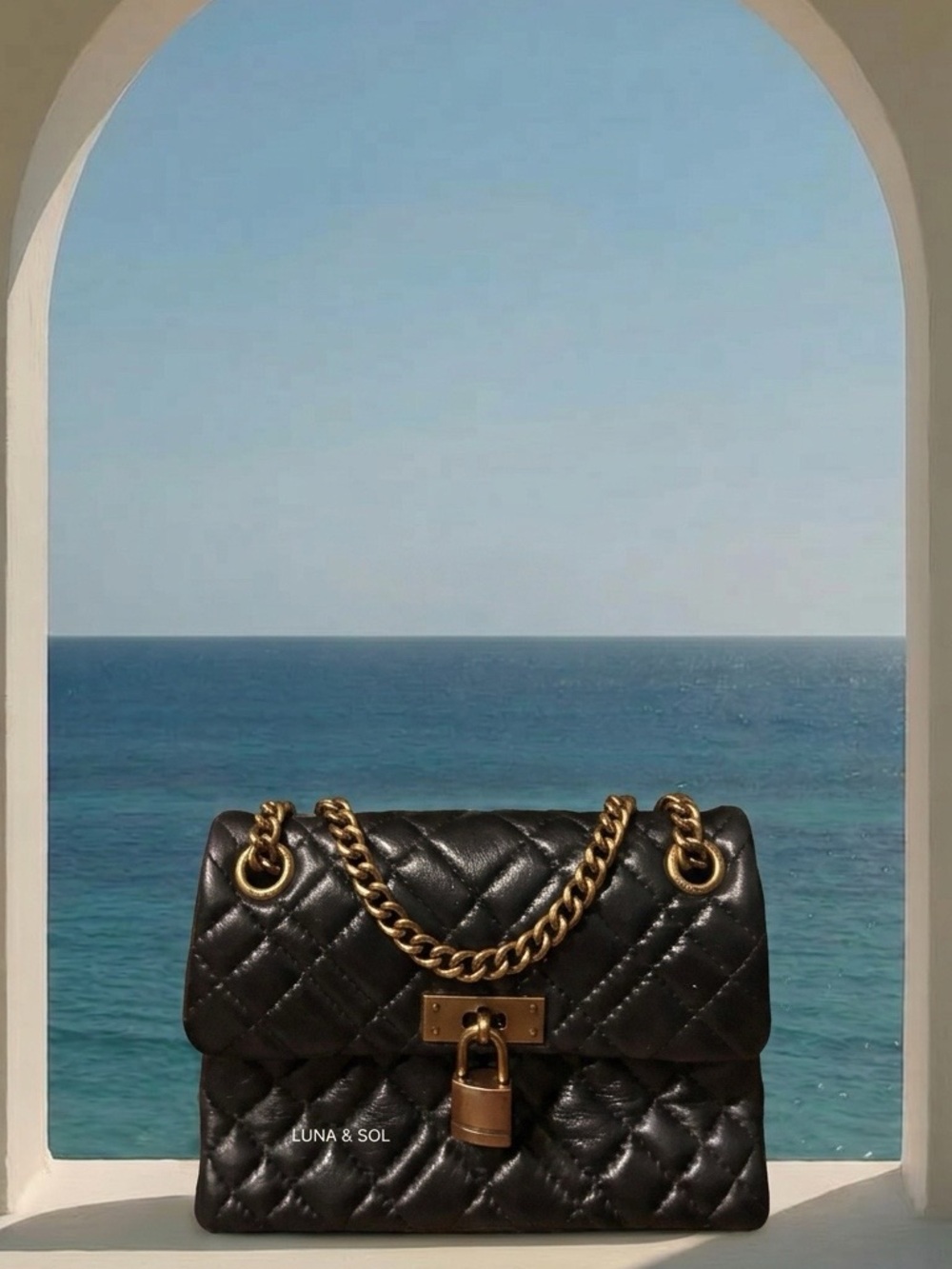 KURT GEIGER Quilted Black Leather Chain Shoulder Bag